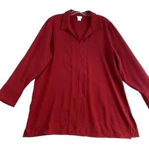 Chico's Blouse Top Sz‎ 16/18 Red Long Sleeve Festive Valentine Christmas